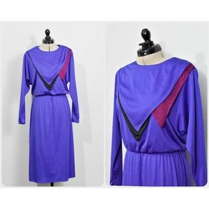 Sally Lou Blue 80s Dress with Handkerchief Neckline